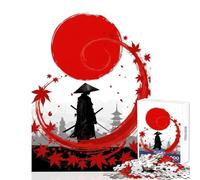 Hard Jigsaw Puzzle for Adults 1000 Pieces Samurai Silhouette with Red Sun And Leaves Jigsaw Puzzles for Adults Improve Memory Educational Challenge Unique Challenge Game (50x75cm)