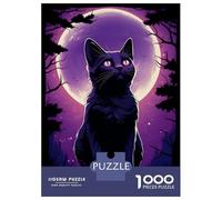 Hard Jigsaw Puzzle for Adults 1000 Pieces Siluet Cat Moonlight Adult Puzzles Relax Games Enhance Memory Great Gift for Gaming 70x50cm/1000pcs