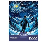 Hard Jigsaw Puzzle for Adults 1000 Pieces Ski Starry Night Jigsaw Puzzle Anti-Stress Toys Precision Cutting Great Gift for Gaming 38x26cm/1000pcs