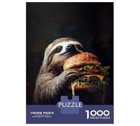 Hard Jigsaw Puzzle for Adults 1000 Pieces Sloth Eating Burger Adult Puzzles Hands-on Game Home Decoration Educational Challenge 38x26cm/1000pcs