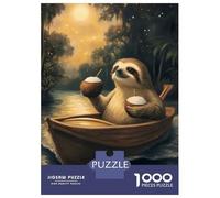 Hard Jigsaw Puzzle for Adults 1000 Pieces Sloth on A Boat with Cocktails Jigsaw Brain Teaser Game Analysis And Logic Great Gift for Gaming 70x50cm/1000pcs