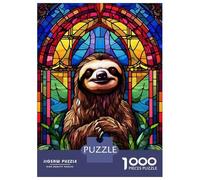 Hard Jigsaw Puzzle for Adults 1000 Pieces Sloth Stained Glass Adult Puzzles Relax Games Enhance Memory Great Gift for Gaming 70x50cm/1000pcs