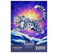Hard Jigsaw Puzzle for Adults 1000 Pieces Snow Leopard Stained Glass Illustration Jigsaw Brain Teaser Game Analysis And Logic Great Gift for Gaming 52x38cm/1000pcs