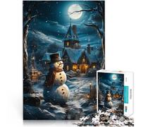 Hard Jigsaw Puzzle for Adults 1000 Pieces snowman at night Made of cardboard，for age 14+ Antistress Vacation at home Killing time Funny gift。size：38x52cm/14.96x20.47inch
