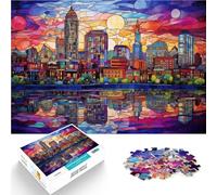Hard Jigsaw Puzzle for Adults 1000 Pieces Stained Glass Boston Made of cardboard,for age 14 years and over Analysis and logic Christmas game Presents for Women。size:38x52cm/14.96x20.47inch