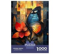Hard Jigsaw Puzzle for Adults 1000 Pieces Stained Glass Butterfly on A Vibrant Flower Jigsaw for Adults Relax Games Difficult Challenge Birthday Present, Gifts, 52x38cm/1000pcs