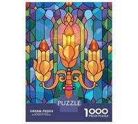Hard Jigsaw Puzzle for Adults 1000 Pieces Stained Glass Candelabra with Flames Puzzle for Adults Hands-on Game Difficult Hard Birthday Present, Gifts, 52x38cm/1000pcs
