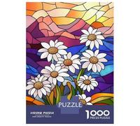 Hard Jigsaw Puzzle for Adults 1000 Pieces Stained Glass Daisies Puzzle for Adults Hands-on Game Difficult Hard Birthday Present, Gifts, 70x50cm/1000pcs