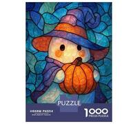 Hard Jigsaw Puzzle for Adults 1000 Pieces Stained Glass Halloween Ghost with Pumpkin Jigsaw Brain Teaser Game Analysis And Logic Great Gift for Gaming 38x26cm/1000pcs