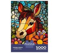 Hard Jigsaw Puzzle for Adults 1000 Pieces Stained Glass Horse Art-1 Jigsaw Brain Teaser Game Analysis And Logic Great Gift for Gaming 52x38cm/1000pcs