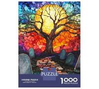Hard Jigsaw Puzzle for Adults 1000 Pieces Stained Glass Tree of Life Jigsaw Brain Teaser Game Analysis And Logic Great Gift for Gaming 38x26cm/1000pcs