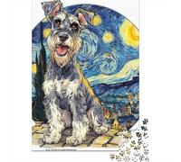 Hard Jigsaw Puzzle for Adults 1000 Pieces Starry Night Schnauzer Art Print Jigsaw Puzzle Anti-Stress Toys Precision Cutting Great Gift for Gaming 70x50cm/1000pcs