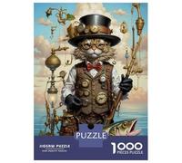 Hard Jigsaw Puzzle for Adults 1000 Pieces Steampunk Cat Bass Fishing Jigsaw Brain Teaser Game Analysis And Logic Great Gift for Gaming 38x26cm/1000pcs