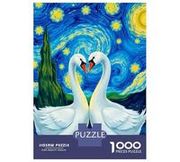 Hard Jigsaw Puzzle for Adults 1000 Pieces Swans Under Starry Night Jigsaw Brain Teaser Game Analysis And Logic Great Gift for Gaming 52x38cm/1000pcs