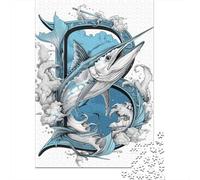 Hard Jigsaw Puzzle for Adults 1000 Pieces Tattoo Design Swordfish Puzzles for Adults Toy Wall Decor Stress Reliever Birthday Present, Gifts, 52x38cm/1000pcs
