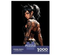 Hard Jigsaw Puzzle for Adults 1000 Pieces Tattooed Woman with Ponytail on Black Jigsaw Anti-Stress Toys Analysis And Logic Birthday Present, Gifts, 38x26cm/1000pcs
