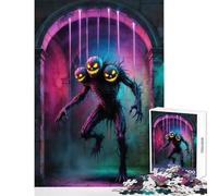 Hard Jigsaw Puzzle for Adults 1000 Pieces Three-Headed Pumpkin Monster in Stone Archway Anti-Stress Toys Funny Gift Educational Games Educational Challenge Size 38x26cm