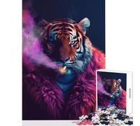 Hard Jigsaw Puzzle for Adults 1000 Pieces Tiger Smoking Portrait Educational Toy Great Gift for Games Educational Games Artists' Collection, Fine Arts Size 38x52cm
