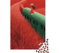 Hard Jigsaw Puzzle for Adults 1000 Pieces Train Journey Through Red Fields Jigsaw Puzzle Anti-Stress Toys Precision Cutting Great Gift for Gaming 52x38cm/1000pcs