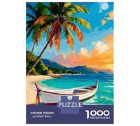 Hard Jigsaw Puzzle for Adults 1000 Pieces Tropical Beach with Boat And Palm Puzzles for Adults DIY Toys Improve Memory Birthday Present, Gifts, 70x50cm/1000pcs