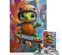 Hard Jigsaw Puzzle for Adults 1000 Pieces Turtle Skateboarding Educational Toy Art Work Gift for Educational Game Every Piece Is Unique - Size 38x52cm
