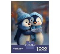 Hard Jigsaw Puzzle for Adults 1000 Pieces Two Cute Penguins Hugging in Winter Jigsaw Brain Teaser Game Analysis And Logic Great Gift for Gaming 70x50cm/1000pcs
