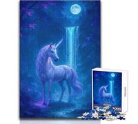 Hard Jigsaw Puzzle for Adults 1000 Pieces Unicorn in Moonlight by Waterfall Soothing Quiet Time Enjoyment Strict Precision Standard Play Toy Size 38x52cm