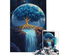 Hard Jigsaw Puzzle for Adults 1000 Pieces Vibrant Blue Golden Tree Waterfall Educational Games Toys Educational Games Funny Gifts Presents for Women (Size 38x52cm)