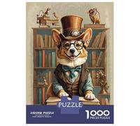 Hard Jigsaw Puzzle for Adults 1000 Pieces Vintage Book Smart Corgi Adult Jigsaw Puzzle Relax Games Enhance Memory Educational Challenge 52x38cm/1000pcs