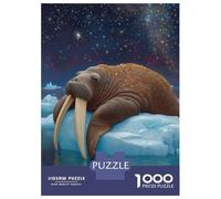 Hard Jigsaw Puzzle for Adults 1000 Pieces Walrus on Ice Under Starry Sky Jigsaw for Adults Hands-on Game Wall Art Birthday Present, Gifts, 52x38cm/1000pcs