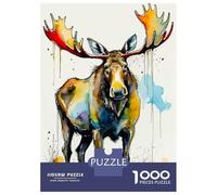 Hard Jigsaw Puzzle for Adults 1000 Pieces Watercolor Moose Jigsaw Brain Teaser Game Analysis And Logic Great Gift for Gaming 70x50cm/1000pcs