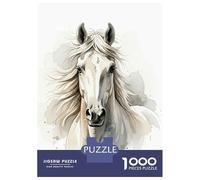 Hard Jigsaw Puzzle for Adults 1000 Pieces Watercolor White Horse Portrait Puzzle for Adults Hands-on Game Difficult Hard Birthday Present, Gifts, 38x26cm/1000pcs