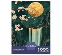 Hard Jigsaw Puzzle for Adults 1000 Pieces Waterfall Moon Cehrry Blossom Japanese Landscape Puzzles for Adults DIY Toys Improve Memory Birthday Present, Gifts, 70x50cm/1000pcs