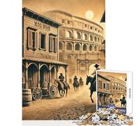 Hard Jigsaw Puzzle for Adults 1000 Pieces Western Town with Colosseum Backdrop Home Decoration Toys Gifts Ideas for Educational Game Every Piece Is Unique - size 38x52cm
