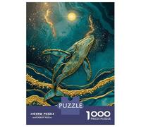 Hard Jigsaw Puzzle for Adults 1000 Pieces Whale in Teal And Gold Adult Puzzles Hands-on Game Home Decoration Educational Challenge 52x38cm/1000pcs