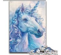 Hard Jigsaw Puzzle for Adults 1000 Pieces White Blue Unicorn Challenging Game Toys Pattern Assembly Art Work Gift (size 38x52cm)