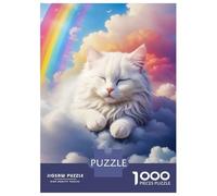 Hard Jigsaw Puzzle for Adults 1000 Pieces White Cat Sleeping Clouds Puzzles for Adults DIY Toys Improve Memory Birthday Present, Gifts, 52x38cm/1000pcs