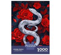 Hard Jigsaw Puzzle for Adults 1000 Pieces White Serpent Among Crimson Roses Teenager Puzzles Hands-on Game Staycation Kill Time Great Gift for Gaming 70x50cm/1000pcs