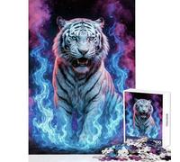 Hard Jigsaw Puzzle for Adults 1000 Pieces White Tiger in Flames Educational Toy Great Gift for Games Educational Games Artists' Collection, Fine Arts Size 38x26cm
