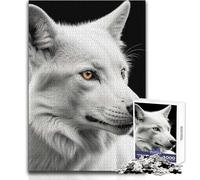 Hard Jigsaw Puzzle for Adults 1000 Pieces White Wolf with Golden Eye Soothing Quiet Time Enjoyment Strict Precision Standard Play Toy Size 38x52cm