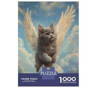 Hard Jigsaw Puzzle for Adults 1000 Pieces Winged Cat in The Sky Majestic Feline Tribute Puzzles for Adults DIY Toys Improve Memory Birthday Present, Gifts, 52x38cm/1000pcs