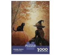Hard Jigsaw Puzzle for Adults 1000 Pieces Witch And Black Cat Jigsaw Brain Teaser Game Analysis And Logic Great Gift for Gaming 38x26cm/1000pcs
