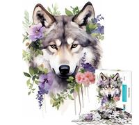 Hard Jigsaw Puzzle for Adults 1000 Pieces Wolf Floral Watercolor Brain Teaser Game Challenging Game Toys Birthday Gifts Wall Art (Size 38x52cm)