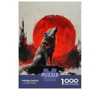 Hard Jigsaw Puzzle for Adults 1000 Pieces Wolf Howling at Red Moon Jigsaw for Adults Hands-on Game Wall Art Birthday Present, Gifts, 70x50cm/1000pcs