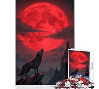 Hard Jigsaw Puzzle for Adults 1000 Pieces Wolf Howling Moon Castle Toy Wall Decor Art Work Gift Practical Game Artists' Collection, Fine Arts Size 38x52cm