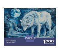 Hard Jigsaw Puzzle for Adults 1000 Pieces Wolf Moon Night Art Print Jigsaw Brain Teaser Game Analysis And Logic Great Gift for Gaming 70x50cm/1000pcs