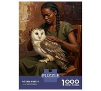 Hard Jigsaw Puzzle for Adults 1000 Pieces Woman with Owl Painting Jigsaw Brain Teaser Game Analysis And Logic Great Gift for Gaming 70x50cm/1000pcs