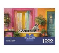 Hard Jigsaw Puzzle for Adults 1000 Pieces Zebra in Bathtub Painting Puzzles for Adults Toy Wall Decor Stress Reliever Birthday Present, Gifts, 38x26cm/1000pcs