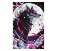 Hard Jigsaw Puzzle for Adults 1000pcs(75x50cm) Crimson Moon Howl - Ethereal Wolf Amidst Sakura Storm Puzzle for Adults Toy Wall Decor Precision Cutting Challenging To Complete 1000pcs(75x50cm)