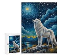 Hard Jigsaw Puzzle for Adults 300 PCS Arctic Wolf Starry Night Puzzle for Adults Brain Teaser Game Birthday Present Birthday Present, Gifts, 300 PCS